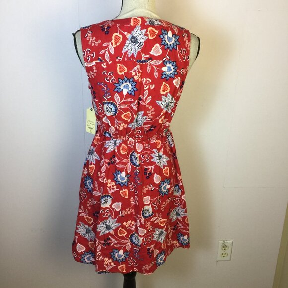 New! St. John’s Bay Dress XS Red Blue Floral Sleeveless Drawstring Waist - Picture 3 of 14